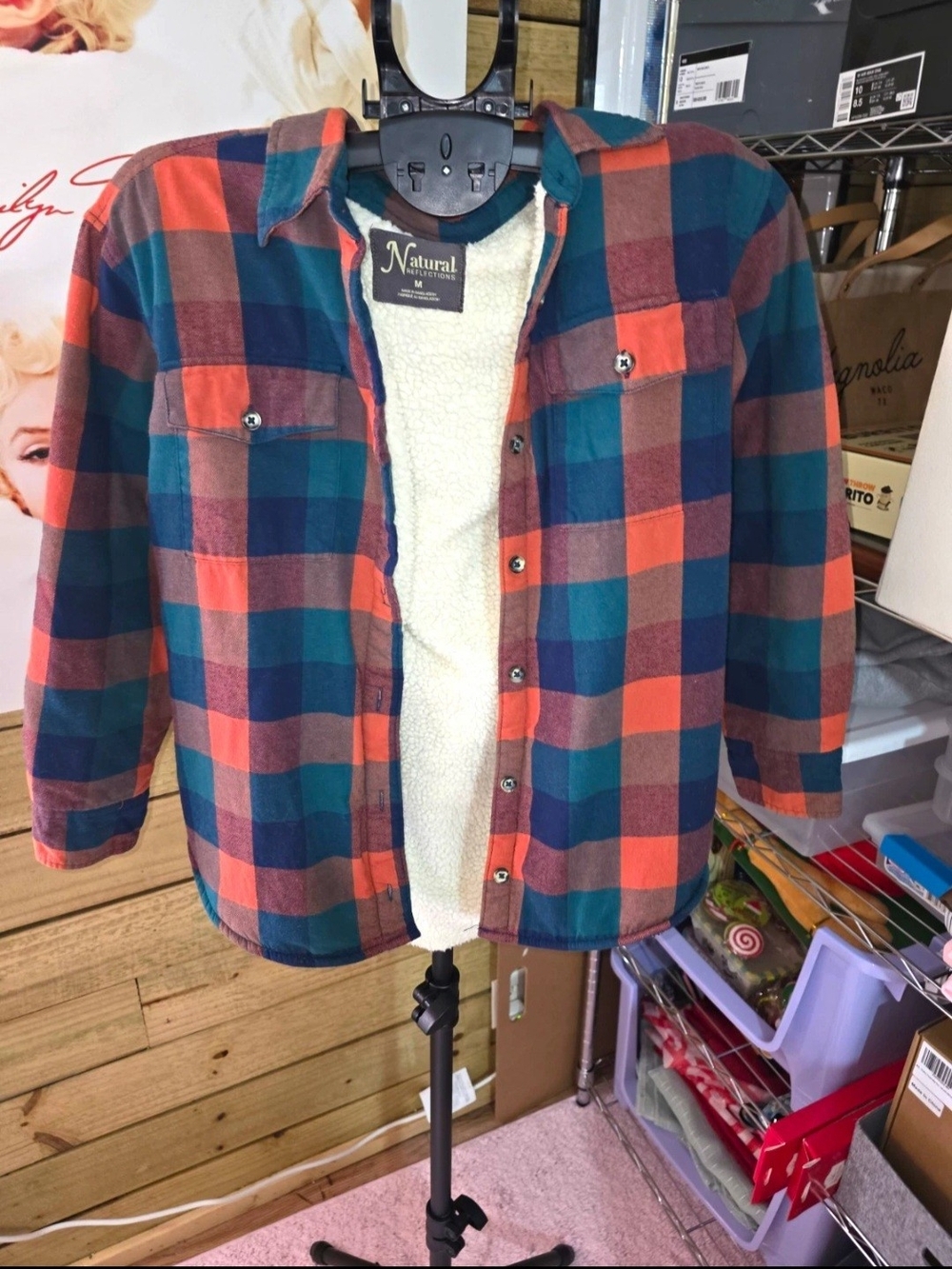 Natural Reflections Men’s Orange & Teal Plaid Button-Front Shirt Jacket